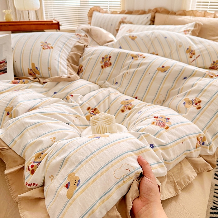 91家纺网 家纺一手货源 找家纺 佳一家纺 2025新款亲肤水洗棉四件套系列 快乐熊