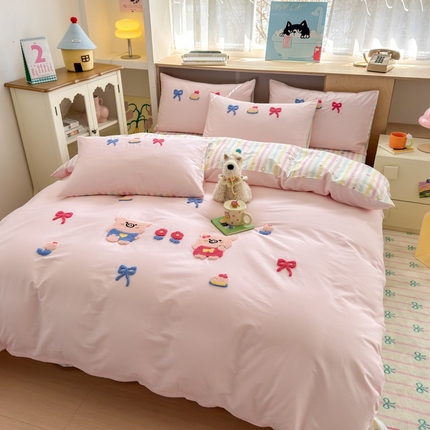 91家纺网 家纺一手货源 找家纺 （总）如意朵 2025新款13372全棉毛巾绣小清新四件套（专版花型）