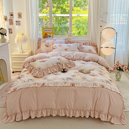 91家纺网 家纺一手货源 找家纺 （总）迪欧芙 2023新款高克重直播牛奶绒刺绣四件套-莫奈小花园