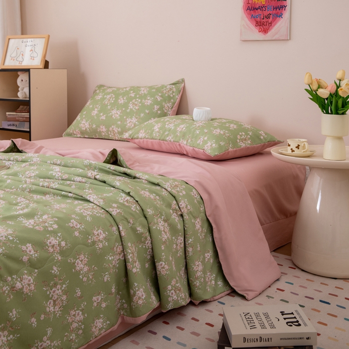 91家纺网 家纺一手货源 找家纺 南北家居 2025新款针织棉双层纱夏被四件套 雏菊低语