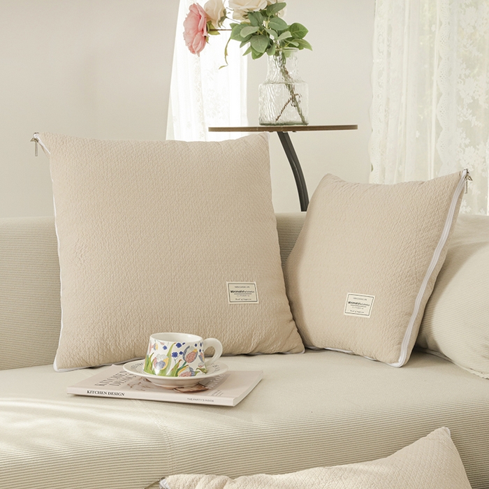 91家纺网 家纺一手货源 找家纺 番茄+ 2025新款简约全棉色织抱枕被 摩卡奶咖