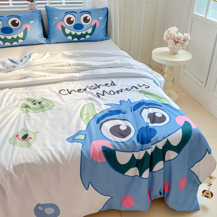 91家纺网 家纺一手货源 找家纺 海岛哥哥 2025新款水洗棉大版卡通夏被 可爱小怪兽