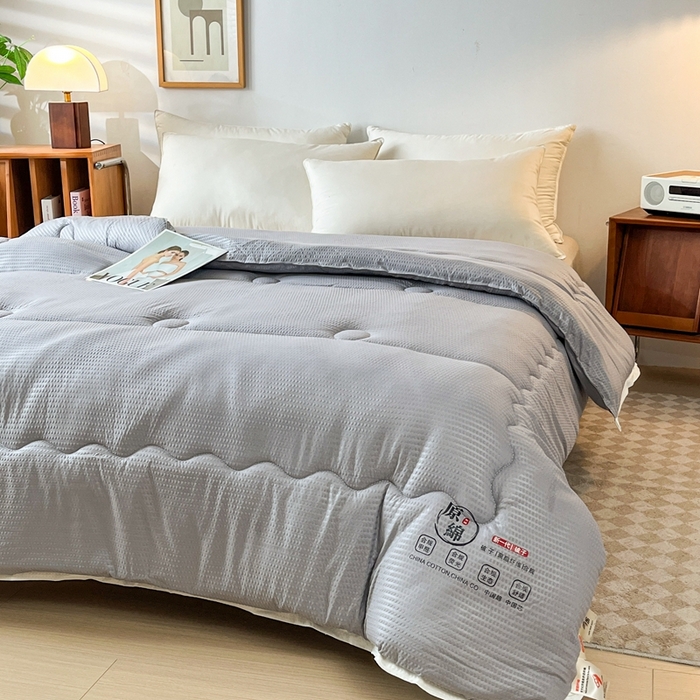 91家纺网 家纺一手货源 找家纺 百花王2025新款泡泡棉纯色简约升级款大豆被子被芯 原棉大豆被泡泡升级款 -灰色