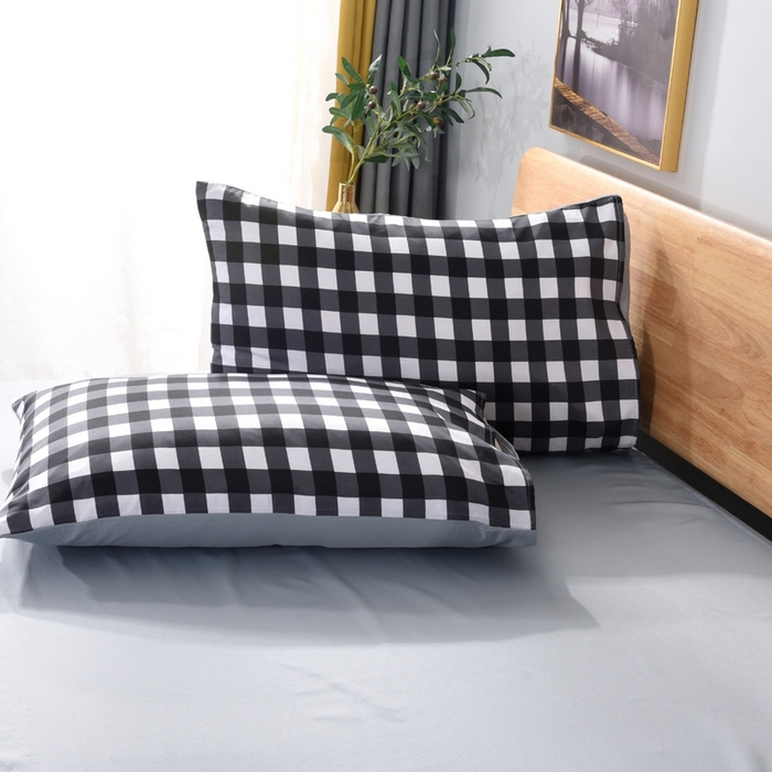 91家纺网 家纺一手货源 找家纺 百花王2025新款斜纹天丝莫代尔四件套 黑白格