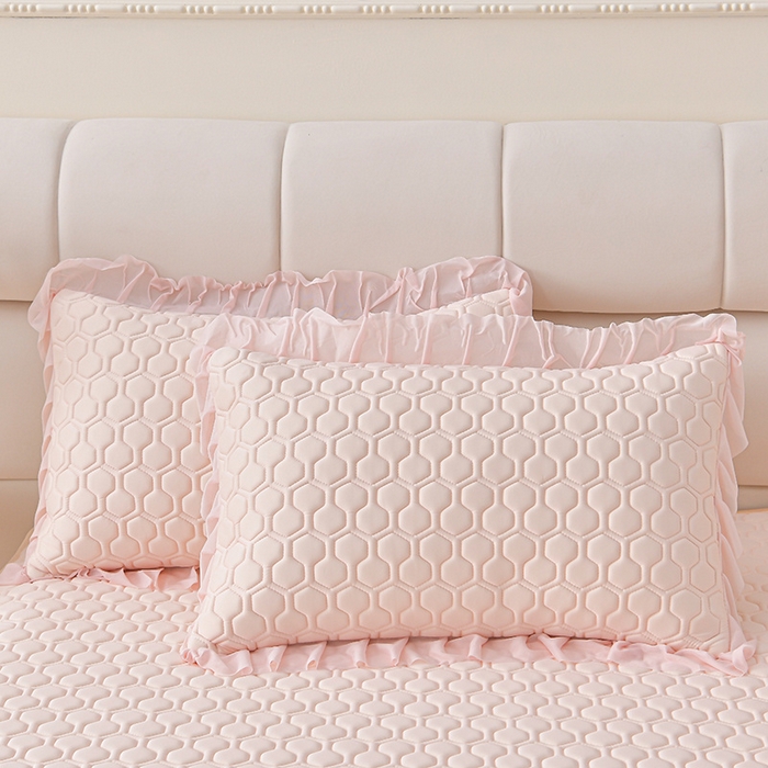 91家纺网 家纺一手货源 找家纺 畅畅家纺 2025新款夏季凉感丝足球花纯色凉席夏被四件套 足球花-香妃粉