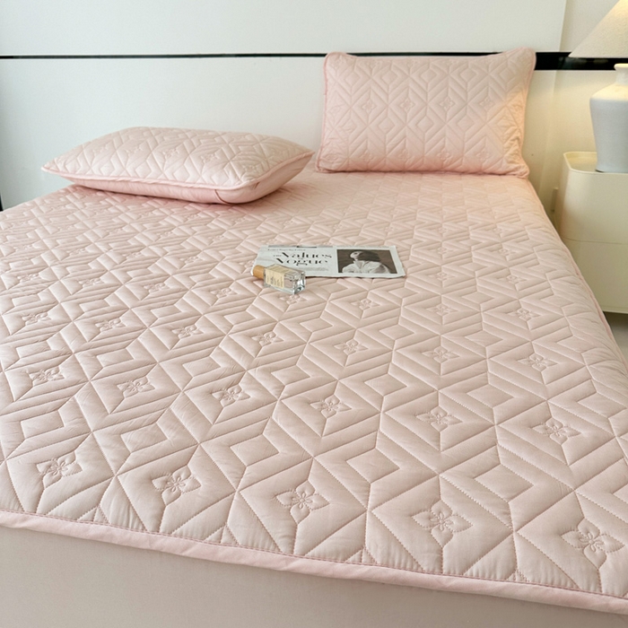 91家纺网 家纺一手货源 找家纺 云雀   2025新款舒适莱赛尔天丝夹棉床笠 菱格床笠-玉粉