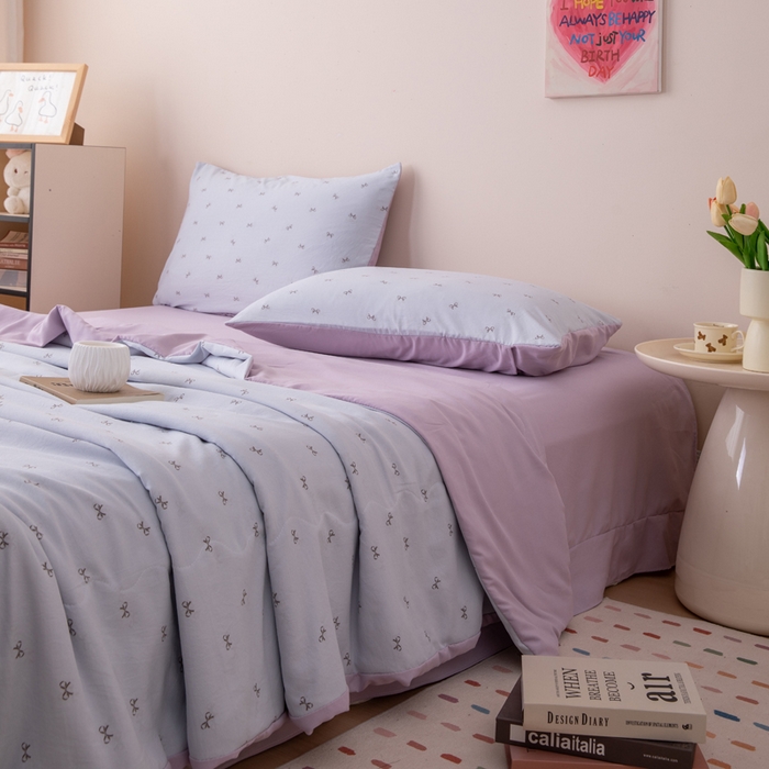 91家纺网 家纺一手货源 找家纺 南北家居 2025新款针织棉双层纱夏被四件套 蔷薇轻舞