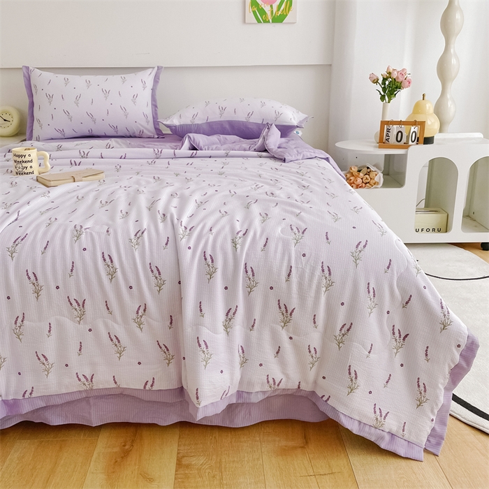 91家纺网 家纺一手货源 找家纺 南北家居 2025新款亲肤泡泡棉提花夏被 紫色香