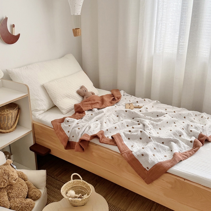 91家纺网 家纺一手货源 找家纺 BOSS 2025新款全棉纯棉皱皱纱儿童盖毯夏被  幼儿园夏被夏凉被空调被 小蘑菇