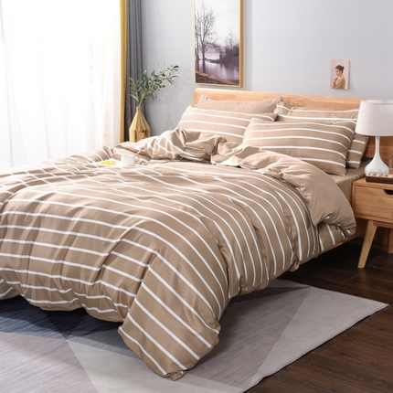 百花王2025新款斜纹天丝莫代尔四件套 驼色条纹