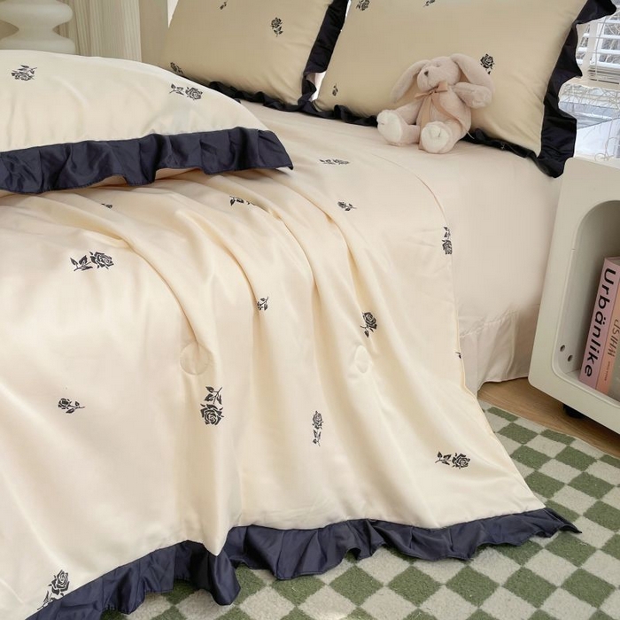 91家纺网 家纺一手货源 找家纺 绣女坊  2025新款水洗天丝夏被四件套 黄色玫瑰