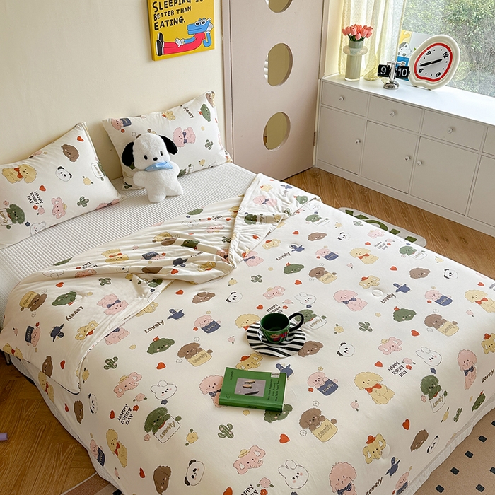 91家纺网 家纺一手货源 找家纺 麦伦家居 2025新款云柔针织棉大豆夏凉被 宠物小狗