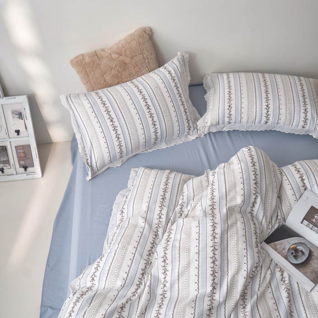 91家纺网 家纺一手货源 找家纺 漫仙阁家纺 2025新款双层纱花边款韩版四件套 茶野