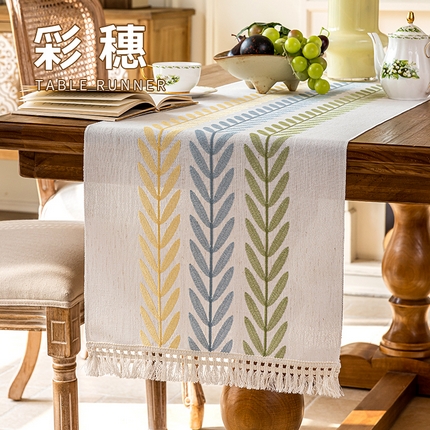 91家纺网 家纺一手货源 找家纺 （总）大梧纺织2025新款防棉麻桌旗-秋穗彩穗