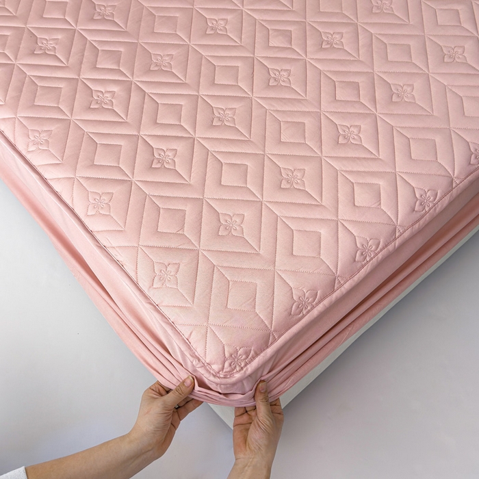 91家纺网 家纺一手货源 找家纺 云雀   2025新款舒适莱赛尔天丝夹棉床笠 菱格床笠-豆沙