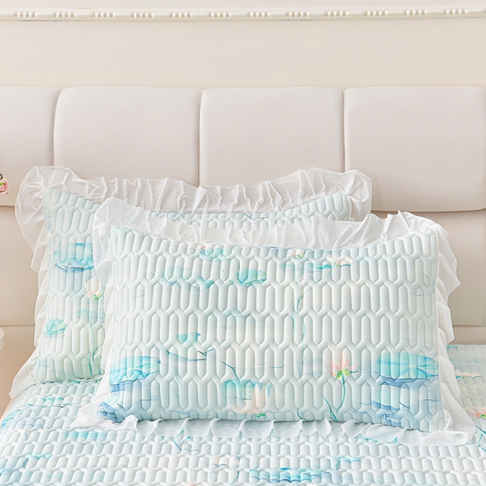 91家纺网 家纺一手货源 找家纺 畅畅家纺 2025新款夏季凉感丝印花足球花凉席夏被夏凉被空调被四件套 足球花-荷塘月色