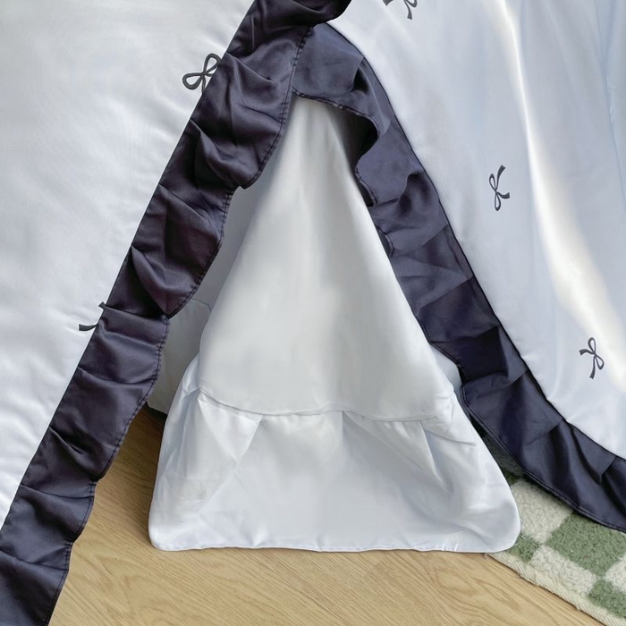 91家纺网 家纺一手货源 找家纺 绣女坊  2025新款水洗天丝夏被四件套 蓝色蝴蝶结