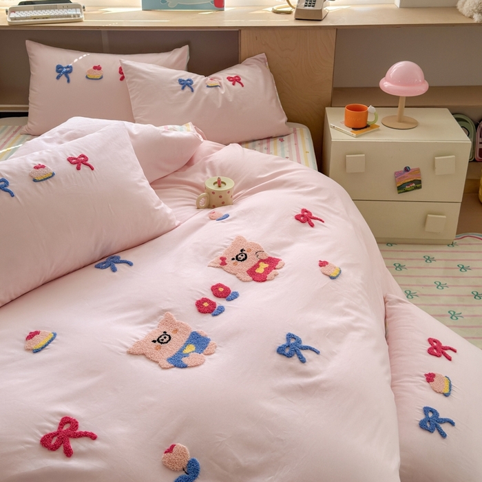 91家纺网 家纺一手货源 找家纺 如意朵2025新款全棉毛巾绣四件套 诸事顺意