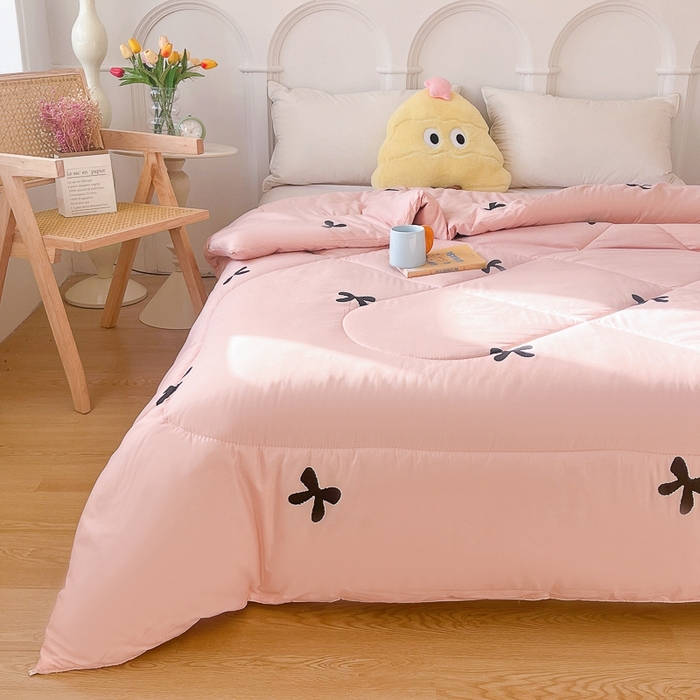 91家纺网 家纺一手货源 找家纺 百花王2025新款原棉大豆被被子被芯 蝴蝶结粉色