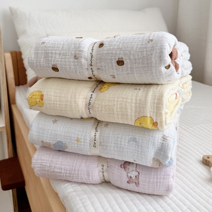 91家纺网 家纺一手货源 找家纺 BOSS 2025新款全棉纯棉皱皱纱儿童盖毯夏被  幼儿园夏被夏凉被空调被 组合图