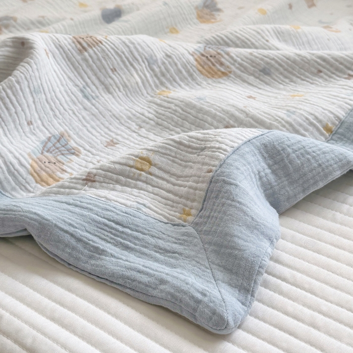 91家纺网 家纺一手货源 找家纺 BOSS 2025新款全棉纯棉皱皱纱儿童盖毯夏被  幼儿园夏被夏凉被空调被 晚安熊