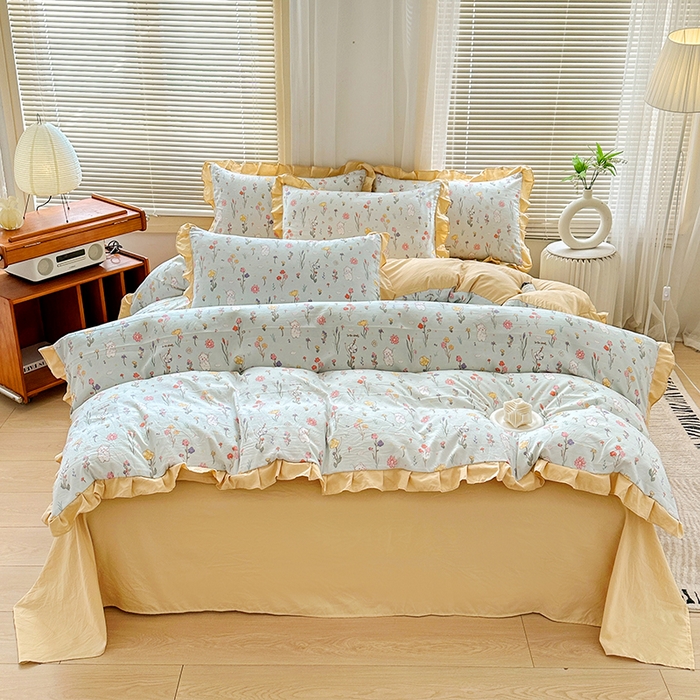 91家纺网 家纺一手货源 找家纺 佳一家纺 2025新款亲肤水洗棉四件套系列 缤纷兔