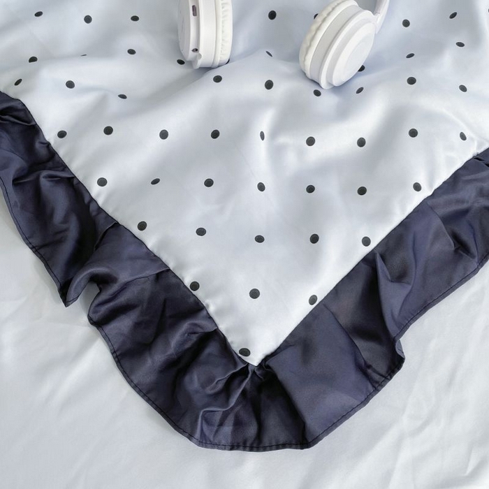 91家纺网 家纺一手货源 找家纺 绣女坊  2025新款水洗天丝夏被四件套 蓝色圆点