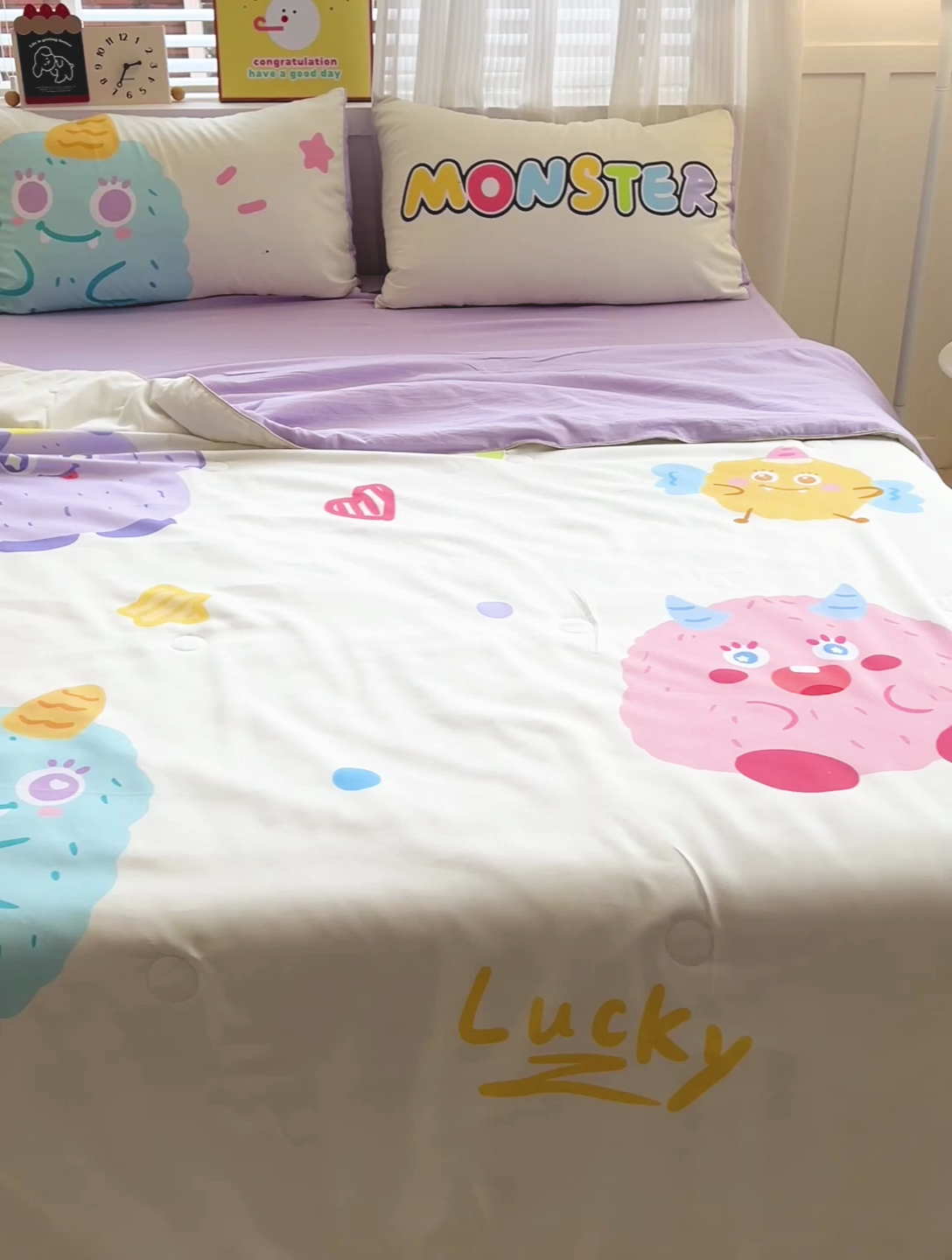 91家纺网 家纺一手货源 找家纺 海岛哥哥 2025新款水洗棉大版卡通夏被 幸运小乖