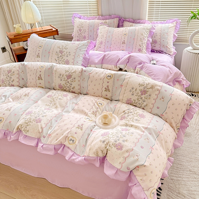 91家纺网 家纺一手货源 找家纺 佳一家纺 2025新款亲肤水洗棉四件套系列 遇见春天