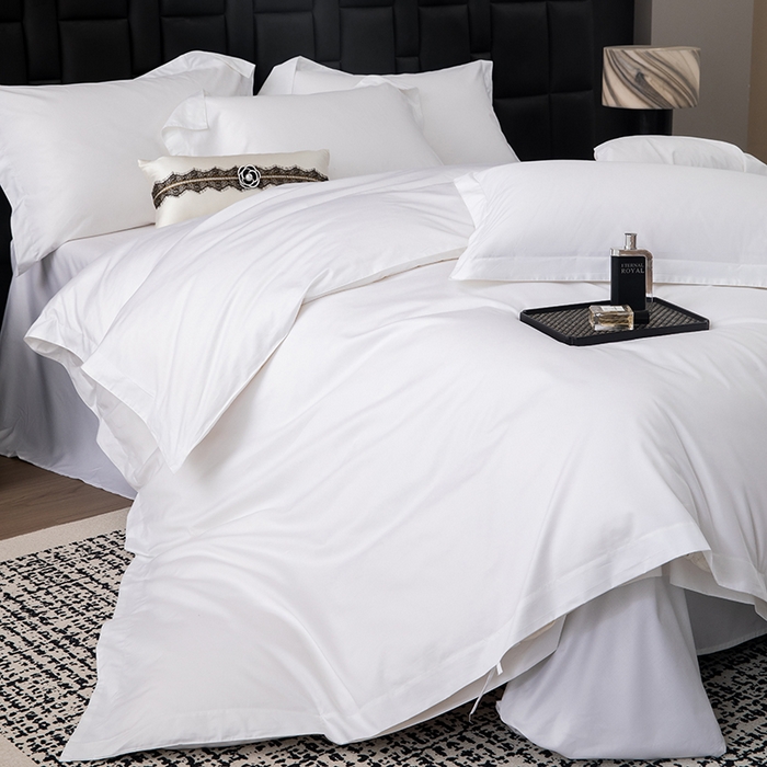 91家纺网 家纺一手货源 找家纺 优必恩 2025新款高支高密民宿酒店织带款四件套套件 白色