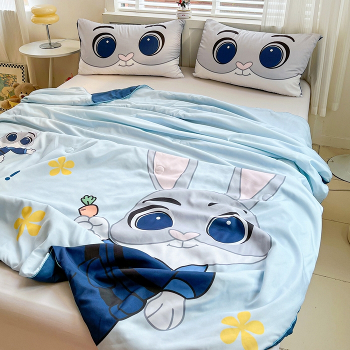 91家纺网 家纺一手货源 找家纺 海岛哥哥 2025新款水洗棉大版卡通夏被 萌萌兔子