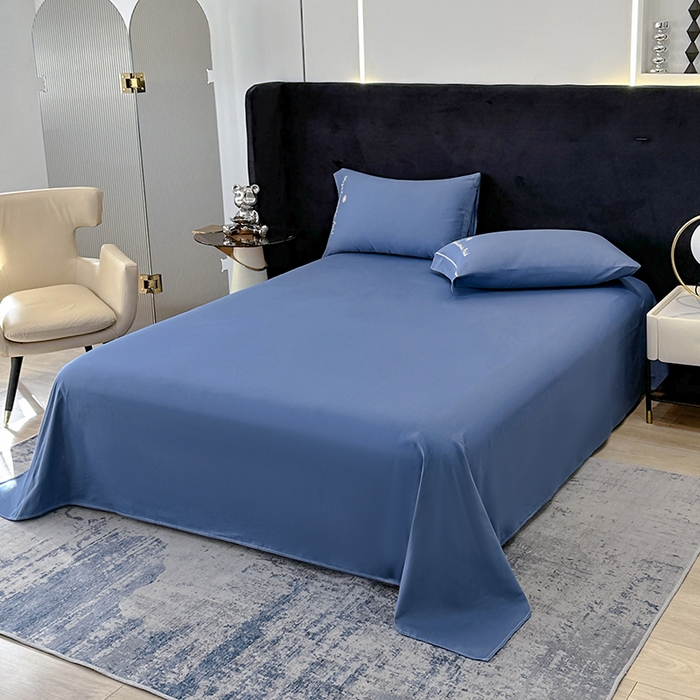 91家纺网 家纺一手货源 找家纺 宇彬家纺 2025直播新款13374全棉纯棉母婴级压线一字绣纯色刺绣四件套全棉纯棉贡缎新疆长绒字母款铂金系列 铂金 宾利蓝