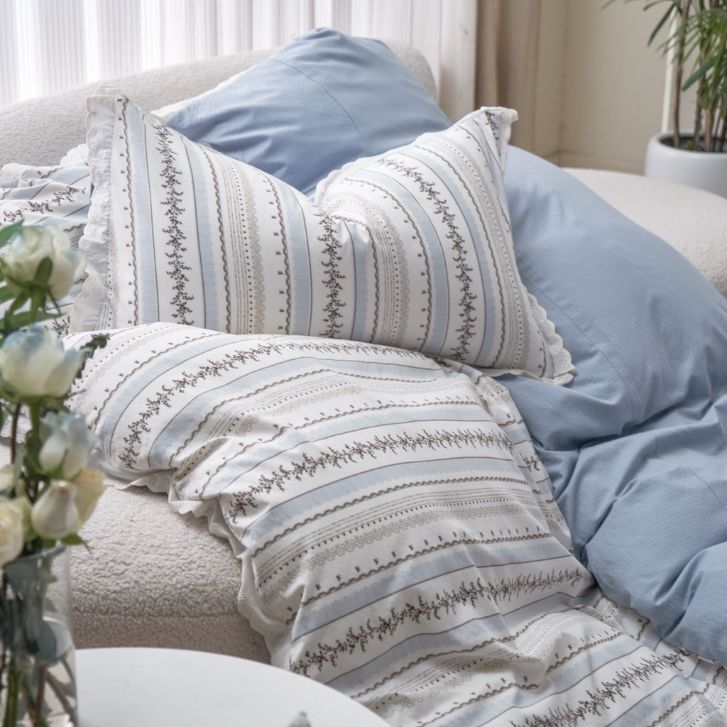 91家纺网 家纺一手货源 找家纺 漫仙阁家纺 2025新款双层纱花边款韩版四件套 茶野