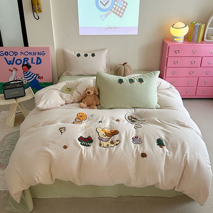 TT.one 塔塔家居 2025新款全棉双层纱毛巾绣萌宠系列四件套 派对小狗