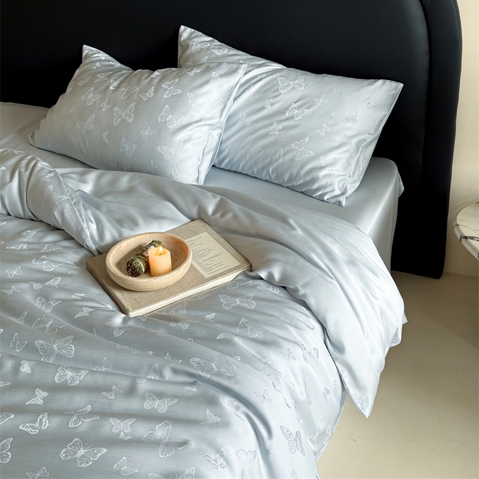 91家纺网 家纺一手货源 找家纺 FORTWO2025新款60支兰精天丝浮雕提花四件套		 云渺-蓝