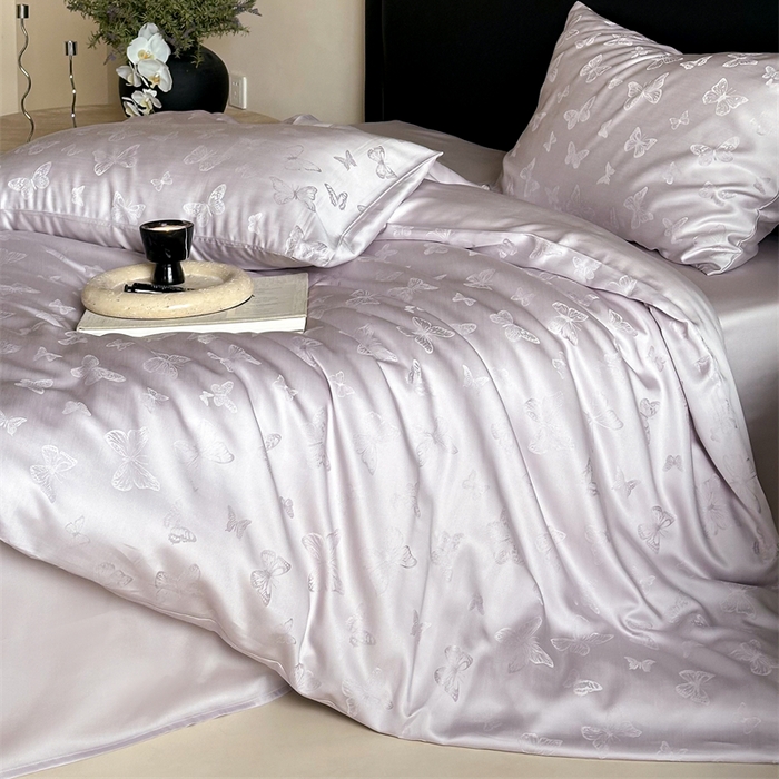 91家纺网 家纺一手货源 找家纺 FORTWO2025新款60支兰精天丝浮雕提花四件套		 云渺-紫