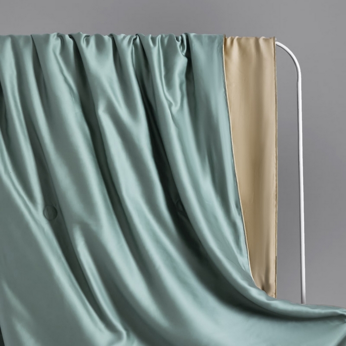 91家纺网 家纺一手货源 找家纺 AB家纺2025新品A类莱赛尔双拼50天丝空调夏被四件套 海青绿-卡其