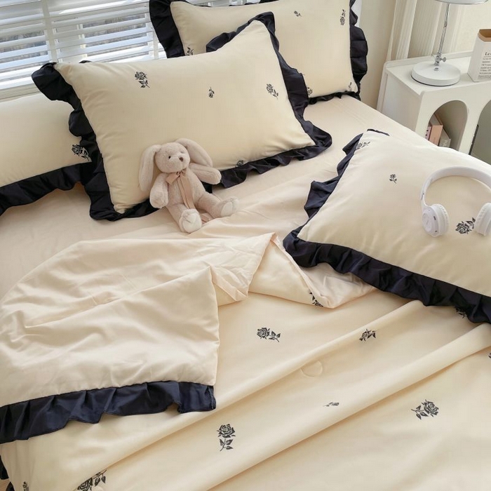 91家纺网 家纺一手货源 找家纺 绣女坊  2025新款水洗天丝夏被四件套 黄色玫瑰