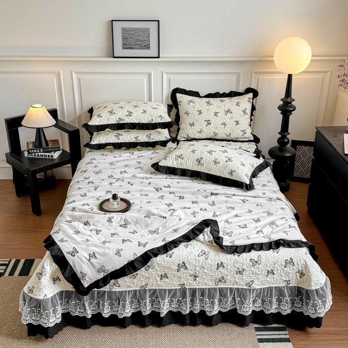 91家纺网 家纺一手货源 找家纺 绣女坊 2025新款夏被款床盖四件套 蝴蝶