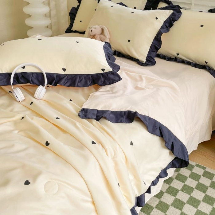 91家纺网 家纺一手货源 找家纺 绣女坊  2025新款水洗天丝夏被四件套 黄色爱心