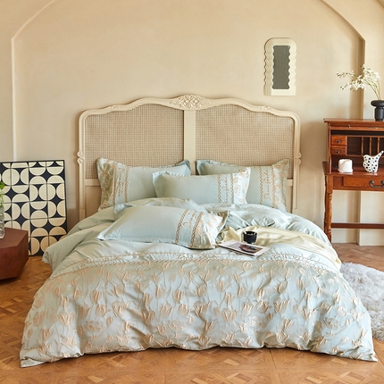 91家纺网 家纺一手货源 找家纺 （总）菲儿2025新款冰丝浮雕提花绣花四件套