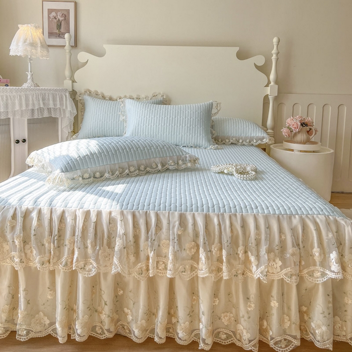 91家纺网 家纺一手货源 找家纺 恋尚 2025新款乳胶凉感床笠裙-甜朵【控价170起】 甜朵-清新蓝