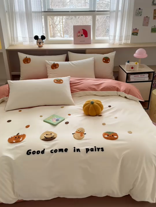 91家纺网 家纺一手货源 找家纺 如意朵2025新款全棉毛巾绣四件套 柿柿如意