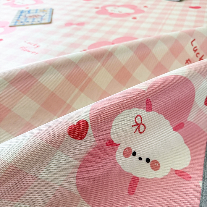 91家纺网 家纺一手货源 找家纺 典曼家纺 2025春夏新款250D冰丝宽边圆网冰丝凉席席子 花开狗狗