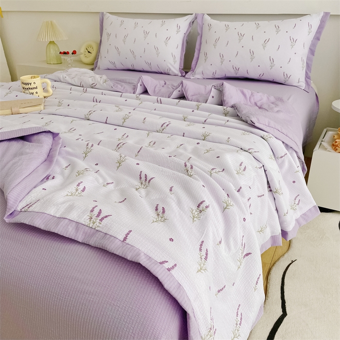 91家纺网 家纺一手货源 找家纺 南北家居 2025新款亲肤泡泡棉提花夏被 紫色香