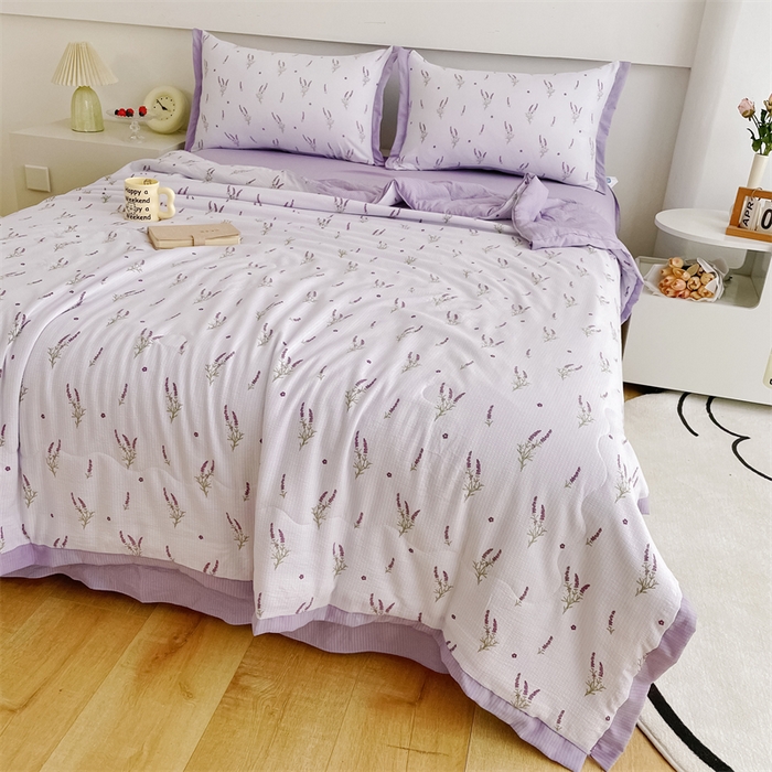 91家纺网 家纺一手货源 找家纺 南北家居 2025新款亲肤泡泡棉提花夏被 紫色香