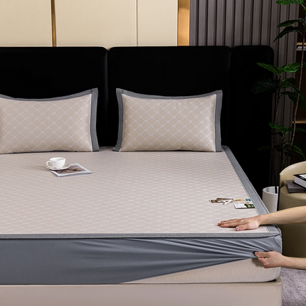 91家纺网 家纺一手货源 找家纺 （总）小牛席业2025新款轻奢风-小玫瑰提花凉感冰丝席凉席席子系列（床笠款）凉席藤席冰藤席冰丝席草席竹席乳胶席凉豆豆席 