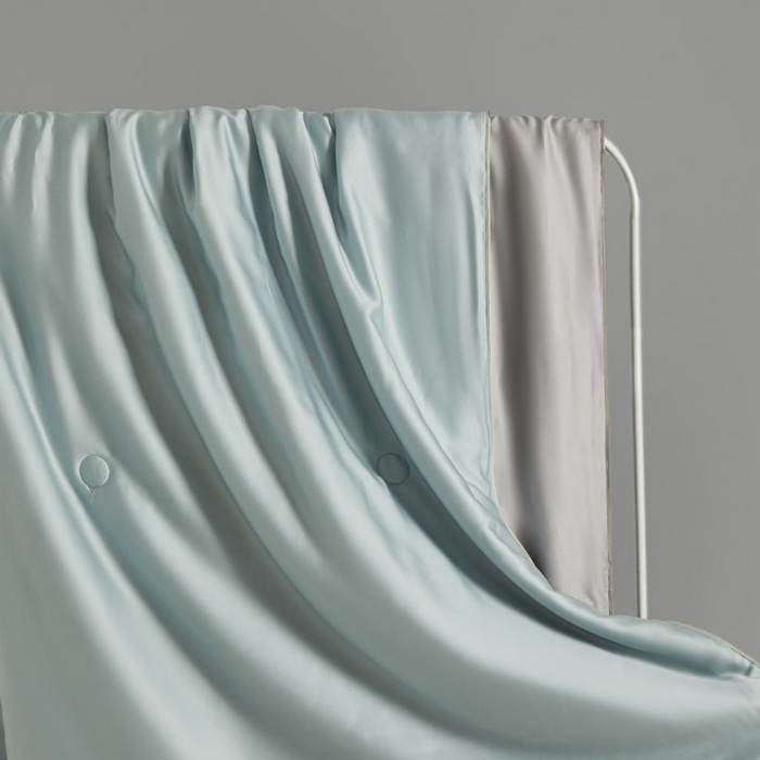 91家纺网 家纺一手货源 找家纺 AB家纺2025新品A类莱赛尔双拼50天丝空调夏被四件套 冰川蓝-烟灰