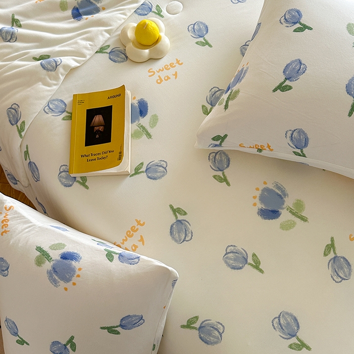 91家纺网 家纺一手货源 找家纺 麦伦家居 2025新款云柔针织棉大豆夏凉被 蓝郁金香