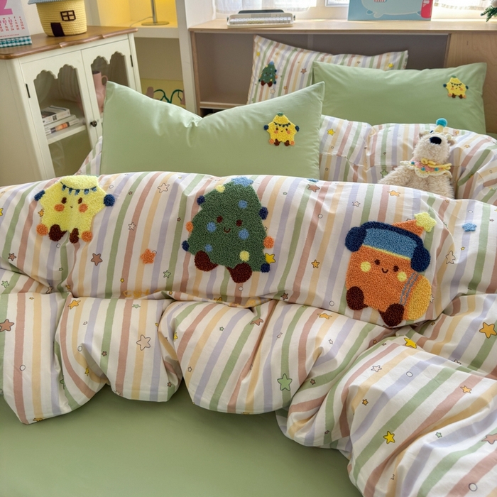 91家纺网 家纺一手货源 找家纺 （总）如意朵 2025新款13372全棉毛巾绣小清新四件套（专版花型）